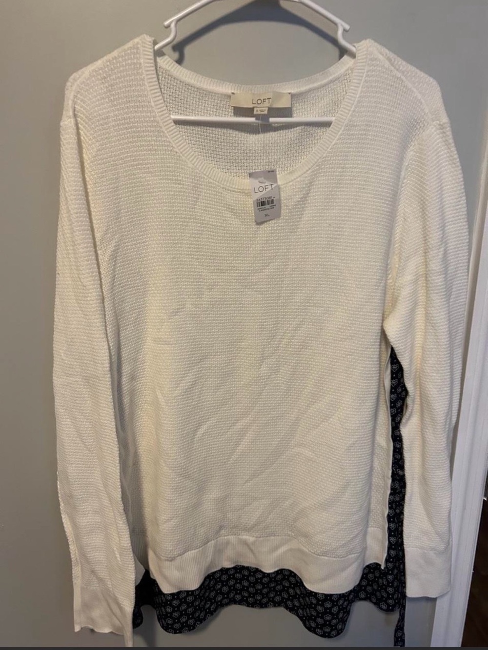 LOFT Women's Cream Scoop Neck Textured Sweater